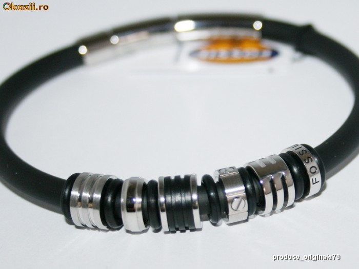 BRATARA barbateasca FOSSIL JF84761 NOU CU ETICHETA, combinatie de otel inoxidabil si silicon CUTIE CADOU pret magazin 66 euro foto mare