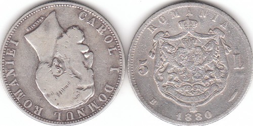 5 lei 1880 argint, Kullrich sub efigie foto mare