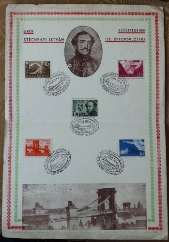 Suvenir filatelic , grof Szecheny Istvan , Ungaria , 1941 foto mare