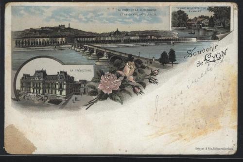 Litografie , Lyon , necirculata , sfarsit de secol 19 foto mare