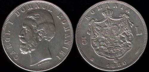 * Moneda 5 lei 1880 - Kullrich sub efigie foto mare