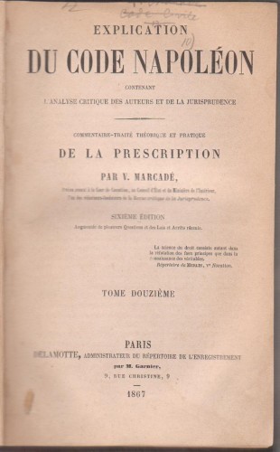 V.Marcade / Explication du Code Napoleon (Paris,1867) foto mare