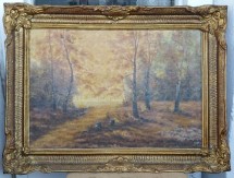 Ulei pe carton , Peisaj autumnal , semnat , vechi foto