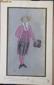 Tehnica mixta pe hartie cretata , costum de epoca , Marian Hudac foto