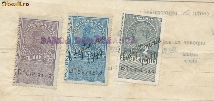 RFL 1941 Document Banca Rom. 3 perfins B.R. foto mare