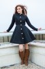 Palton cu peplum, negru, din stofa, matlasat, de iarna