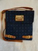 OFERTA Poseta Geanta de umar catifea Louis Vuitton albastru cu bretea maro Gentuta tip postas Louis Vuitton Made in Ital
