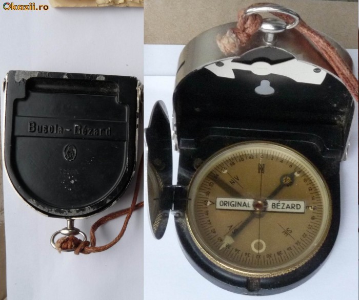 Busola Bezard originala,din metal,in husa din piele foto mare Busola Bezard originala,din metal,in husa din piele foto mare